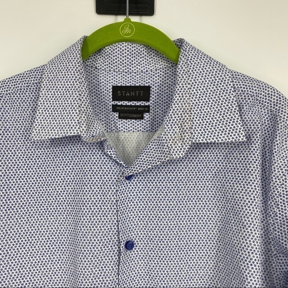 Stantt white blue flower print buttonup shirt Montgomery. Long sleeve collared - Picture 3 of 11